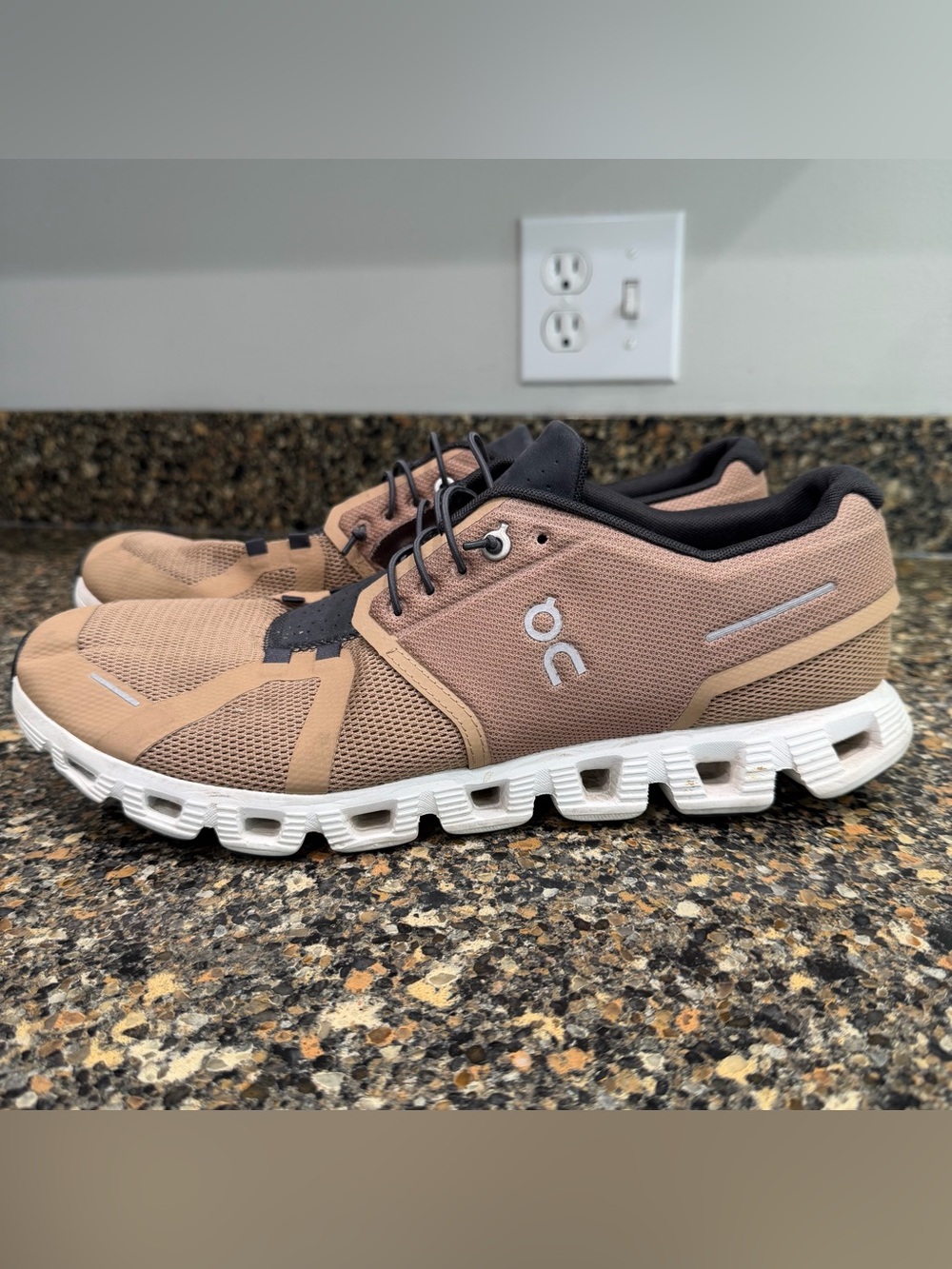 On Running Men's Cloudrunner Sneakers - Tan with Black Trim 11.5